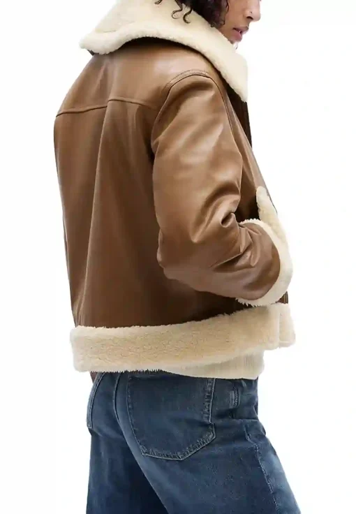 womens-brown-faux-leather-sherpa-bomber-jacket