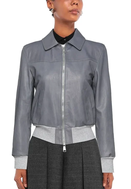 womens-classic-light-grey-faux-leather-bomber-jacket