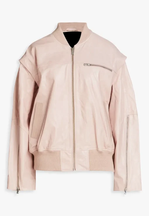 womens-crinkled-pink-faux-leather-bomber-jacket