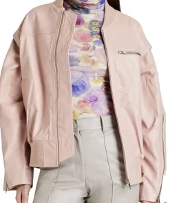 womens-crinkled-pink-faux-leather-bomber-jacket