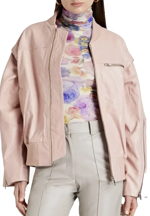 womens-crinkled-pink-faux-leather-bomber-jacket