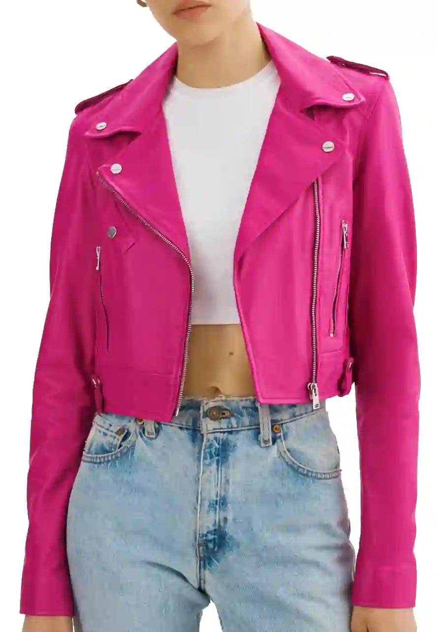 Women’s Fuchsia Faux Leather Crop Biker Jacket 2 womens-fuchsia-faux-leather-crop-biker-jacket