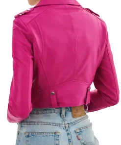 Women’s Fuchsia Faux Leather Crop Biker Jacket 6 womens-fuchsia-faux-leather-crop-biker-jacket