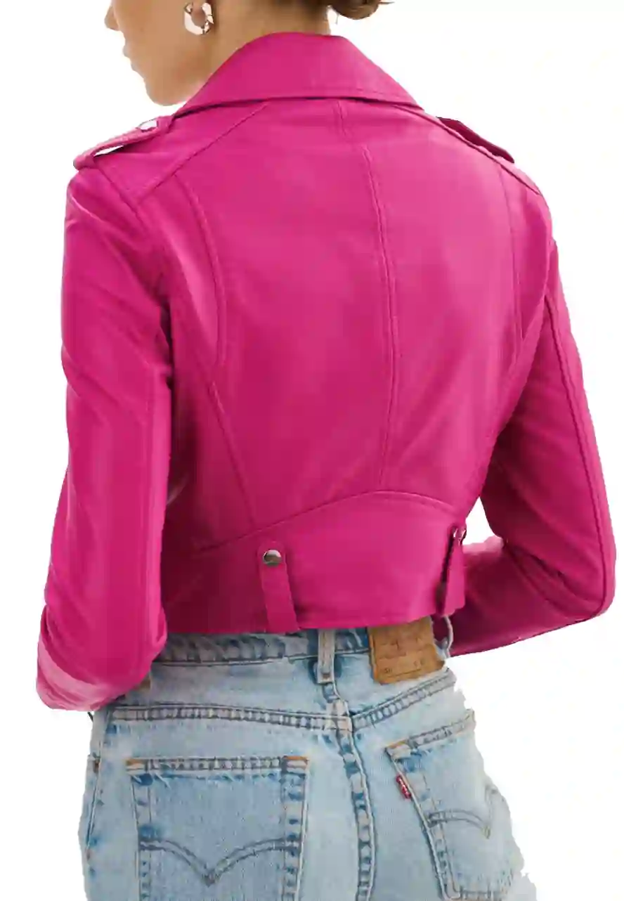Women’s Fuchsia Faux Leather Crop Biker Jacket 3 womens-fuchsia-faux-leather-crop-biker-jacket