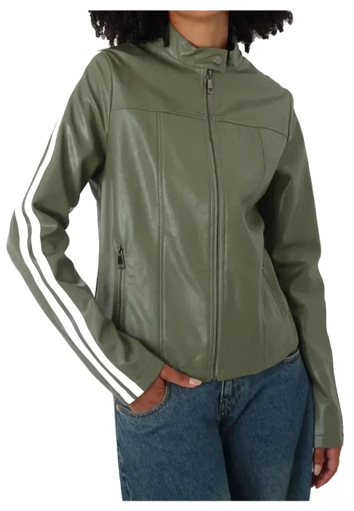 womens-green-faux-leather-biker-jacket-with-ivory-stripe
