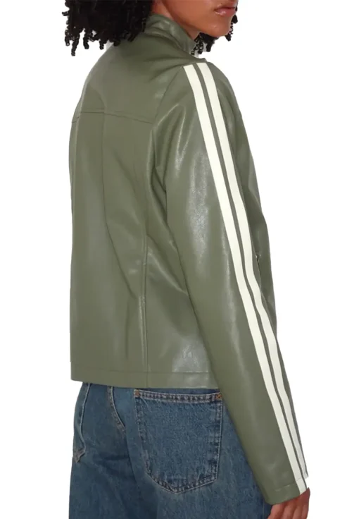 womens-green-faux-leather-biker-jacket-with-ivory-stripe