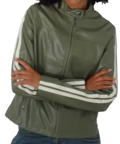 womens-green-faux-leather-biker-jacket-with-ivory-stripe