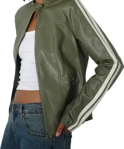 womens-green-faux-leather-biker-jacket-with-ivory-stripe