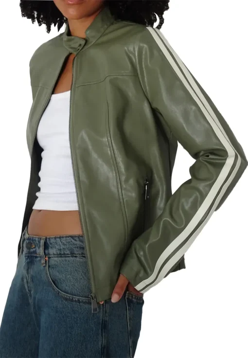 womens-green-faux-leather-biker-jacket-with-ivory-stripe