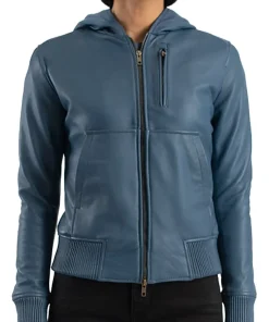 womens-hooded-blue-faux-leather-bomber-jacket