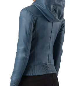 womens-hooded-blue-faux-leather-bomber-jacket