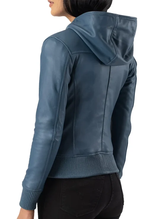 womens-hooded-blue-faux-leather-bomber-jacket