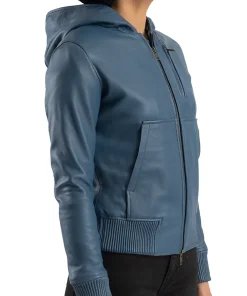 womens-hooded-blue-faux-leather-bomber-jacket