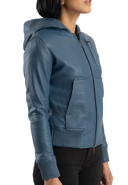 womens-hooded-blue-faux-leather-bomber-jacket