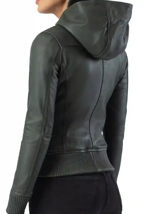 womens-hooded-green-faux-leather-bomber-jacket