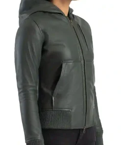 womens-hooded-green-faux-leather-bomber-jacket