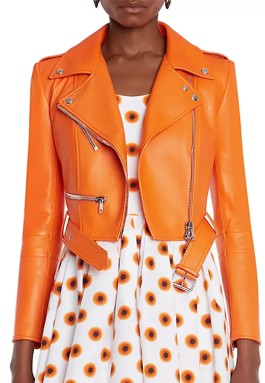 Women’s Orange Faux Leather Cropped Biker Jacket 1 womens-orange-faux-leather-cropped-biker-jacket