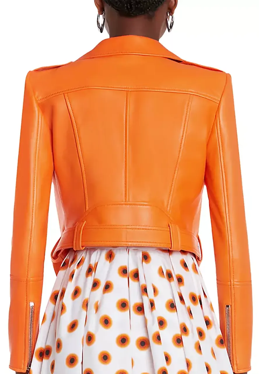 Women’s Orange Faux Leather Cropped Biker Jacket 2 womens-orange-faux-leather-cropped-biker-jacket