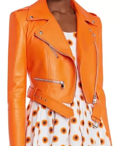Women’s Orange Faux Leather Cropped Biker Jacket 5 womens-orange-faux-leather-cropped-biker-jacket