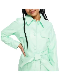 womens-petite-tie-waist-mint-green-faux-leather-jacket
