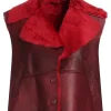 womens-red-faux-leather-shearling-vest