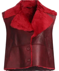 womens-red-faux-leather-shearling-vest
