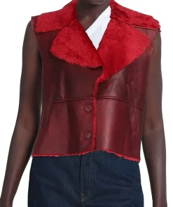 womens-red-faux-leather-shearling-vest