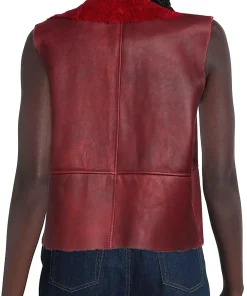 womens-red-faux-leather-shearling-vest