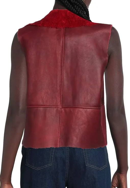 womens-red-faux-leather-shearling-vest