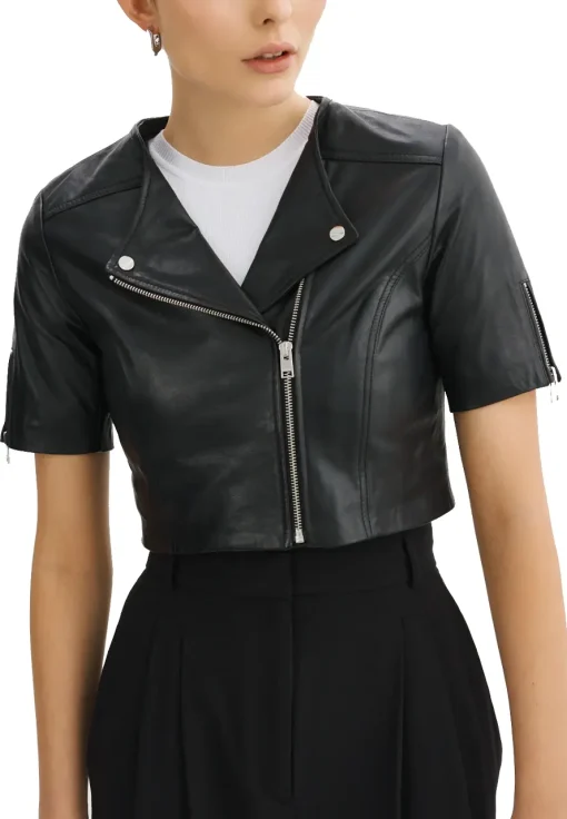 womens-short-sleeve-black-faux-leather-biker-jacket