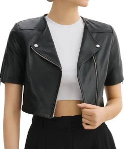 womens-short-sleeve-black-faux-leather-biker-jacket