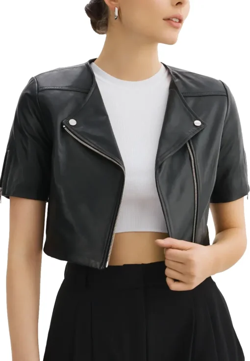 womens-short-sleeve-black-faux-leather-biker-jacket