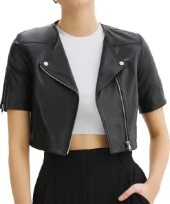 womens-short-sleeve-black-faux-leather-biker-jacket