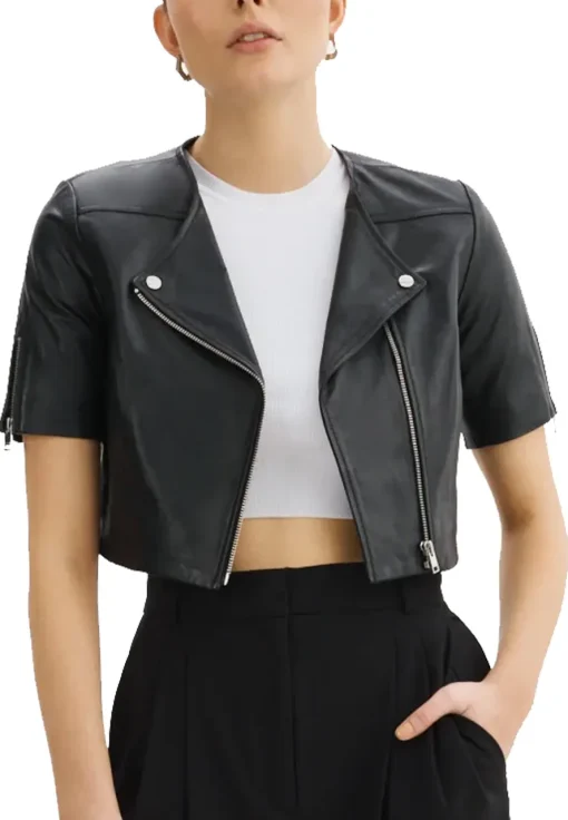 womens-short-sleeve-black-faux-leather-biker-jacket