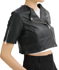 womens-short-sleeve-black-faux-leather-biker-jacket