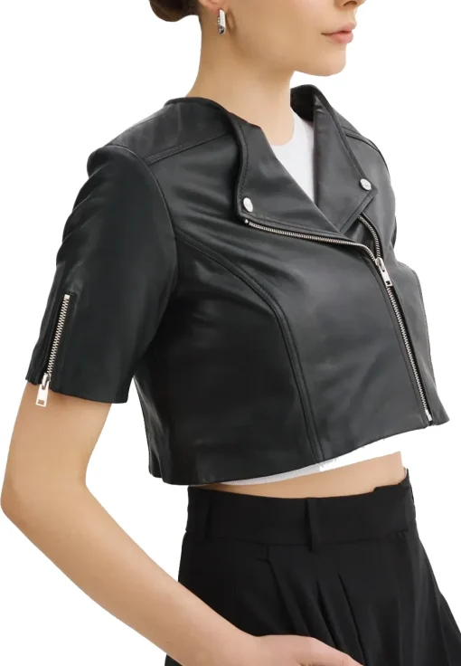 womens-short-sleeve-black-faux-leather-biker-jacket