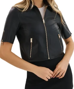 womens-short-sleeve-black-faux-leather-jacket