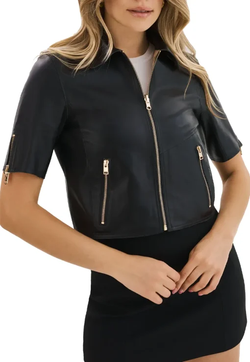 womens-short-sleeve-black-faux-leather-jacket