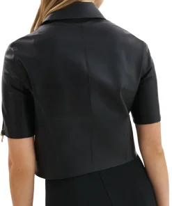 womens-short-sleeve-black-faux-leather-jacket