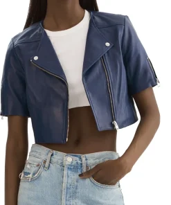 womens-short-sleeve-blue-faux-leather-biker-jacket