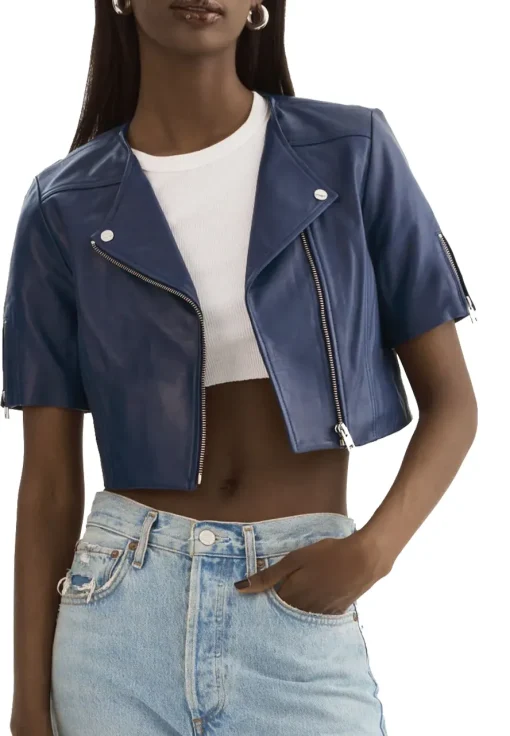 womens-short-sleeve-blue-faux-leather-biker-jacket