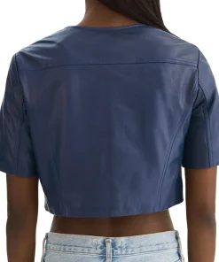 womens-short-sleeve-blue-faux-leather-biker-jacket