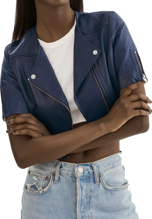 womens-short-sleeve-blue-faux-leather-biker-jacket
