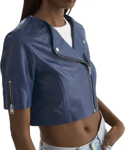 womens-short-sleeve-blue-faux-leather-biker-jacket