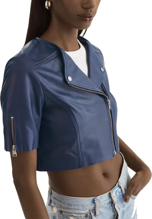 womens-short-sleeve-blue-faux-leather-biker-jacket
