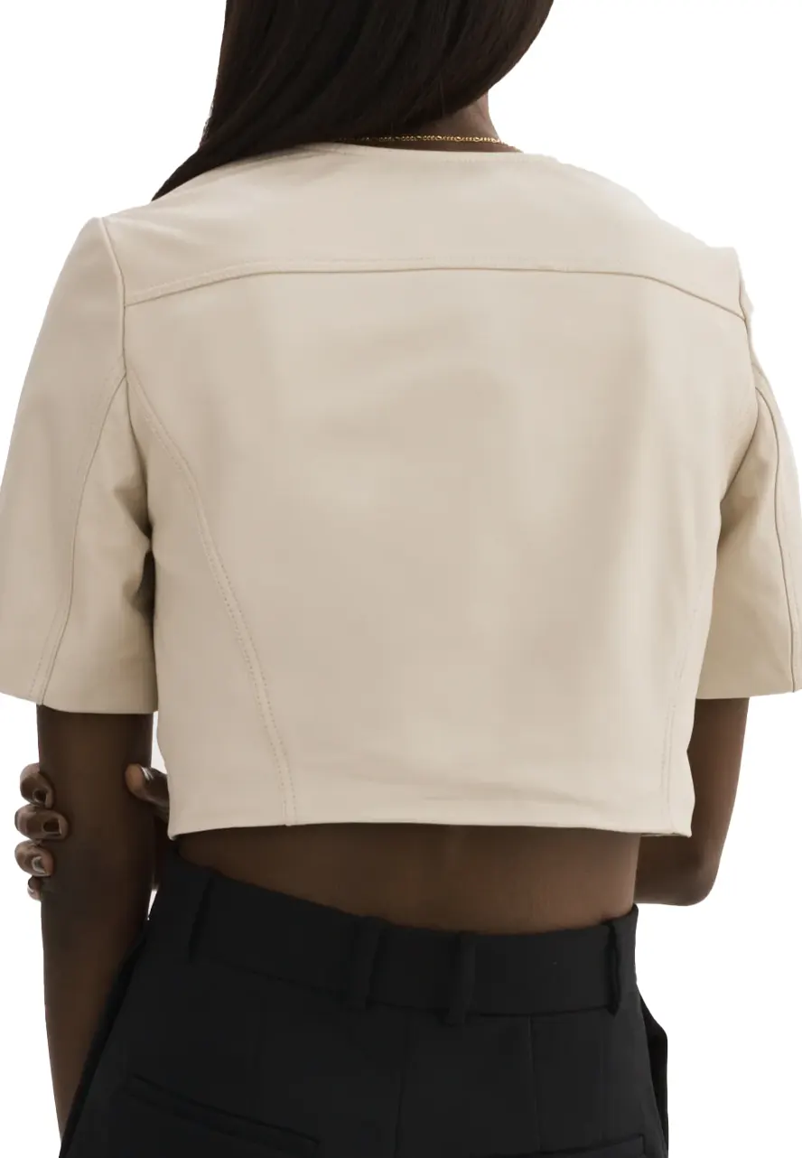 Women’s Short Sleeve Bone Faux Leather Biker Jacket 2 womens-short-sleeve-bone-faux-leather-biker-jacket