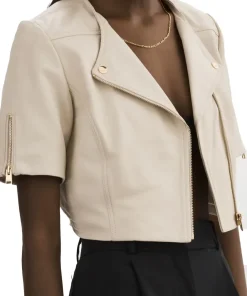 Women’s Short Sleeve Bone Faux Leather Biker Jacket 7 womens-short-sleeve-bone-faux-leather-biker-jacket