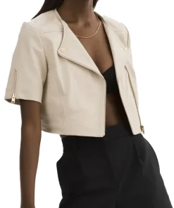 Women’s Short Sleeve Bone Faux Leather Biker Jacket 8 womens-short-sleeve-bone-faux-leather-biker-jacket