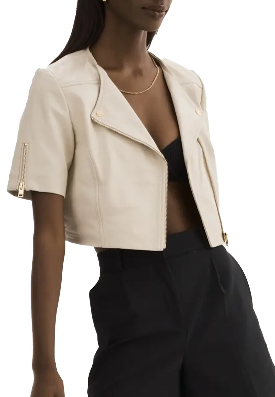 Women’s Short Sleeve Bone Faux Leather Biker Jacket 4 womens-short-sleeve-bone-faux-leather-biker-jacket