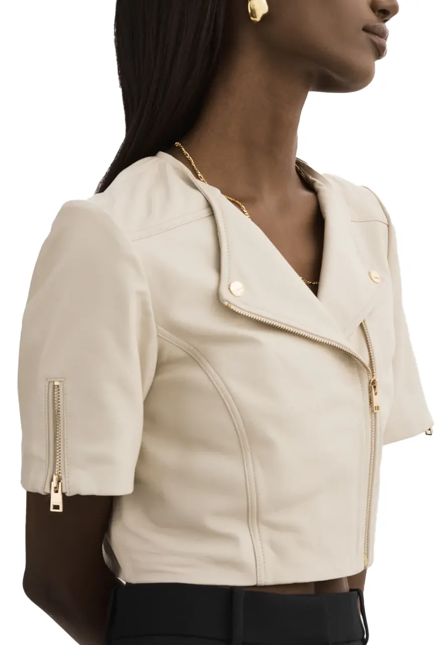 Women’s Short Sleeve Bone Faux Leather Biker Jacket 5 womens-short-sleeve-bone-faux-leather-biker-jacket